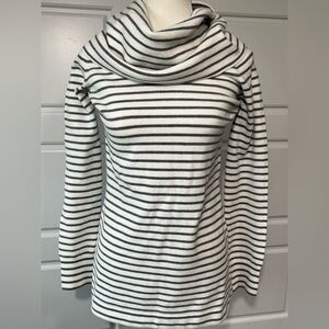 French Connection White Gray‎ Striped Cowl Neck Long Sleeve Pullover Sweater SM